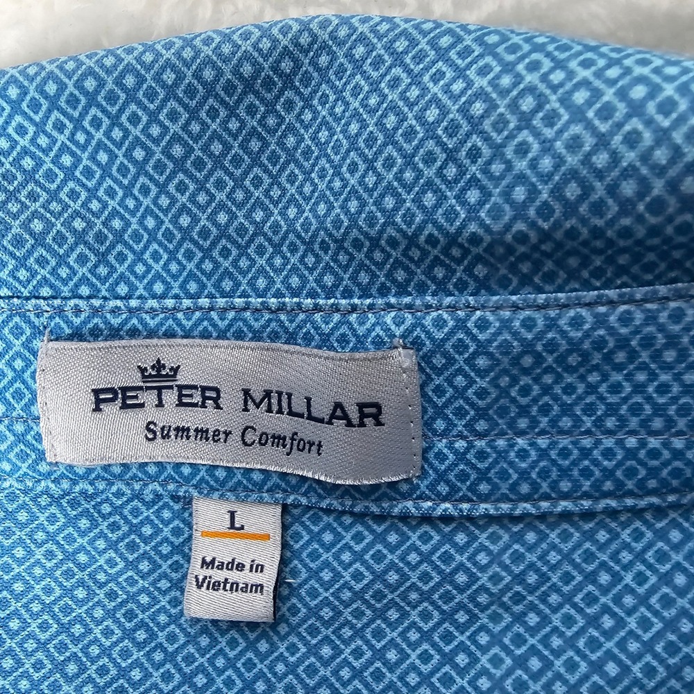 Peter Millar Summer Comfort Mens Large Blue Golf Polo‎ Shirt Tree Logo Resort - Picture 6 of 9